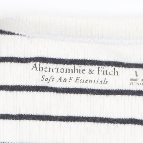 Abercrombie & Fitch Women’s White Striped Slim Fit Cotton T-Shirt Size L