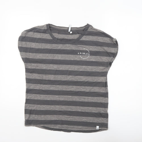 Animal Womens Grey Striped Cotton Crew Neck T-Shirt Size 8