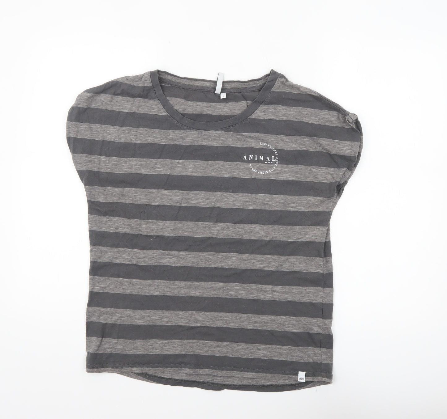 Animal Womens Grey Striped Cotton Crew Neck T-Shirt Size 8