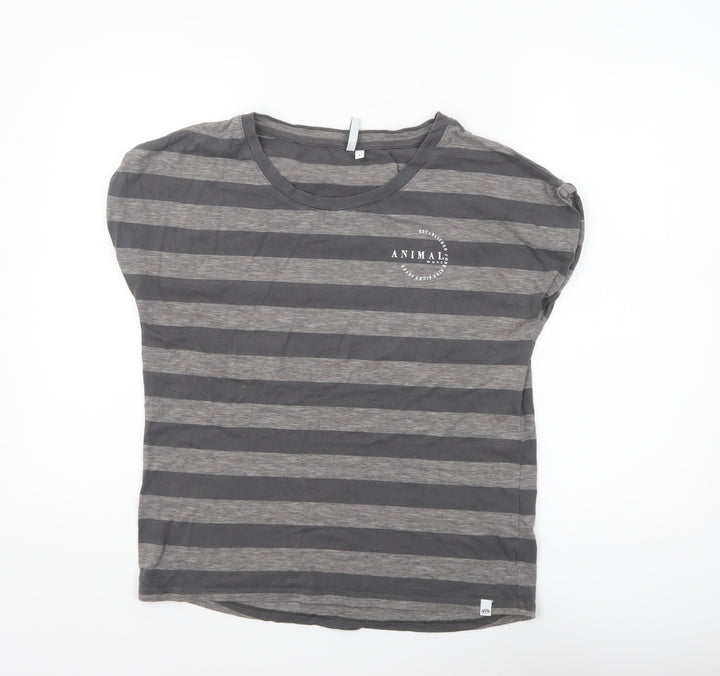 Animal Womens Grey Striped Cotton Crew Neck T-Shirt Size 8