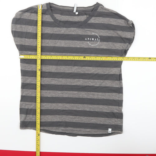 Animal Womens Grey Striped Cotton Crew Neck T-Shirt Size 8