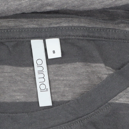 Animal Womens Grey Striped Cotton Crew Neck T-Shirt Size 8