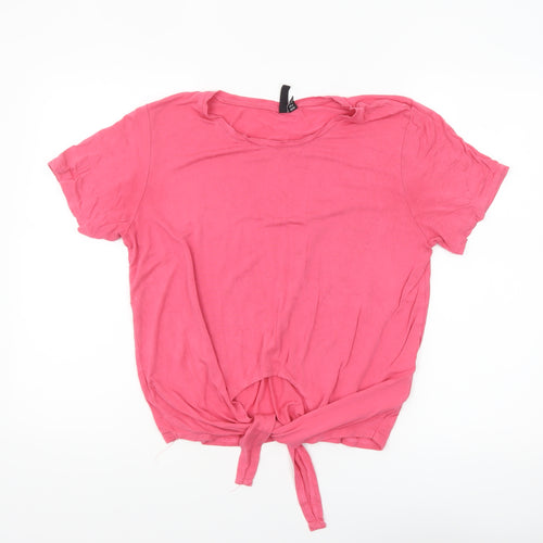 Pieces Women’s Pink Cropped Tie Front T-Shirt XL Viscose Blend