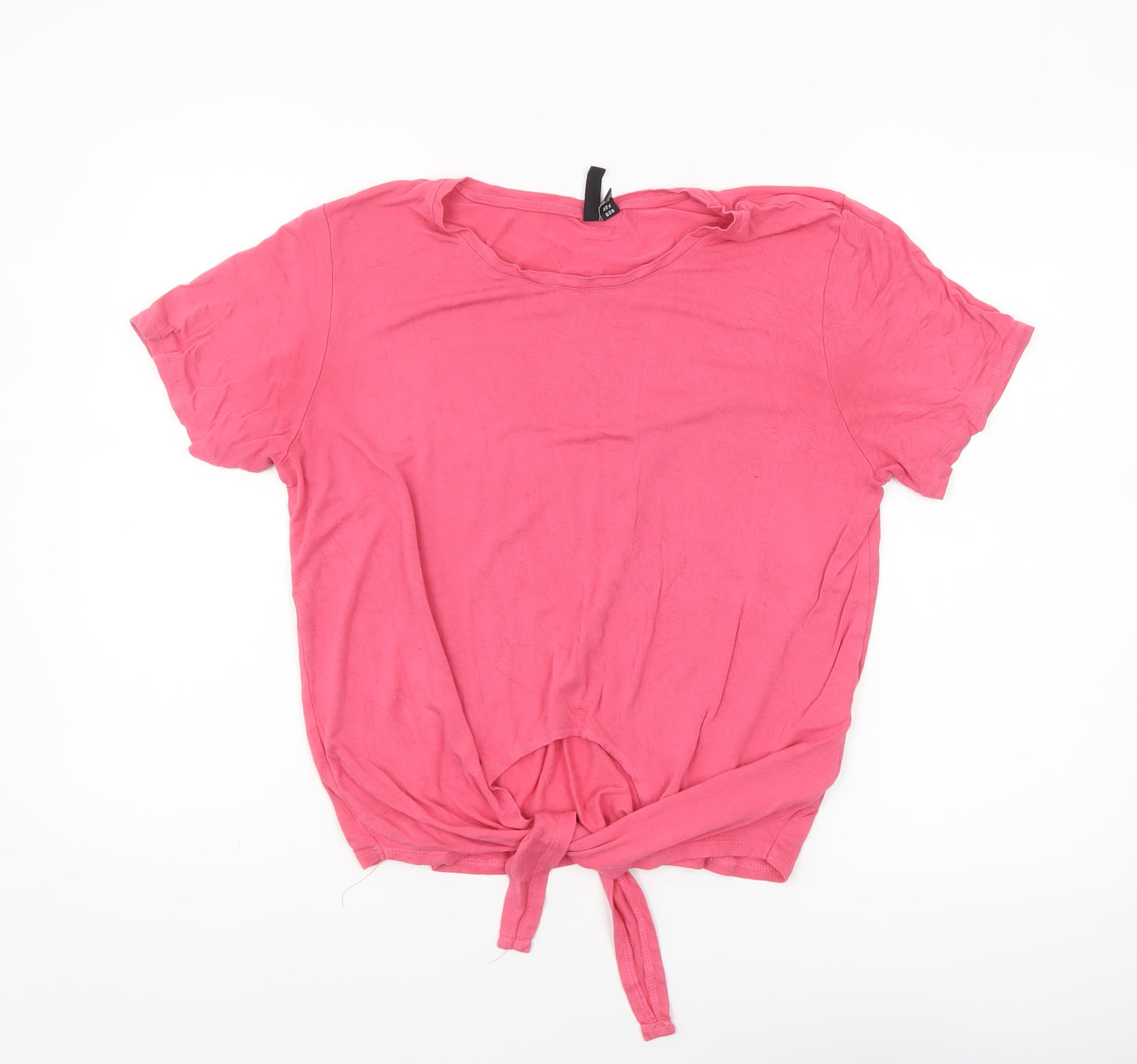 Pieces Women’s Pink Cropped Tie Front T-Shirt XL Viscose Blend
