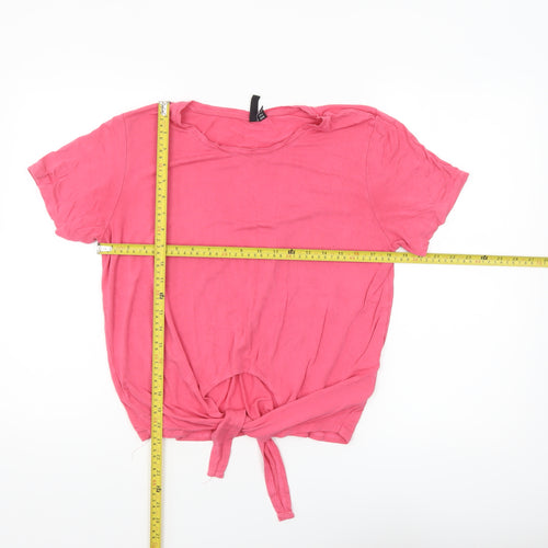 Pieces Women’s Pink Cropped Tie Front T-Shirt XL Viscose Blend