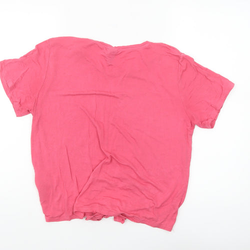 Pieces Women’s Pink Cropped Tie Front T-Shirt XL Viscose Blend