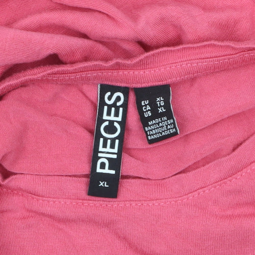 Pieces Women’s Pink Cropped Tie Front T-Shirt XL Viscose Blend