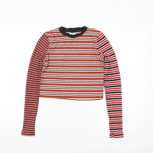 Topshop Women’s Multicoloured Striped Cropped Long Sleeve T-Shirt Size 6