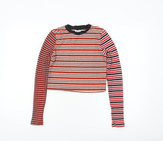 Topshop Women’s Multicoloured Striped Cropped Long Sleeve T-Shirt Size 6