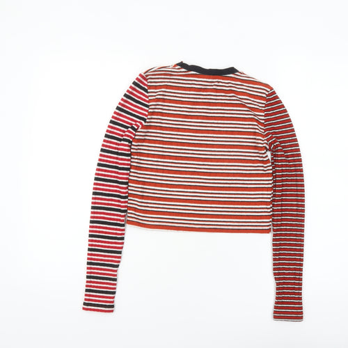 Topshop Women’s Multicoloured Striped Cropped Long Sleeve T-Shirt Size 6