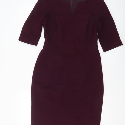 Hobbs Women's Purple Sheath Work Dress UK 10 V-Neck Half Sleeve