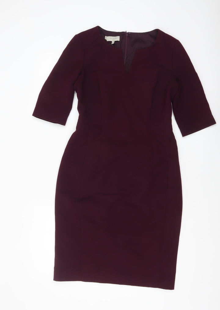 Hobbs Women's Purple Sheath Work Dress UK 10 V-Neck Half Sleeve