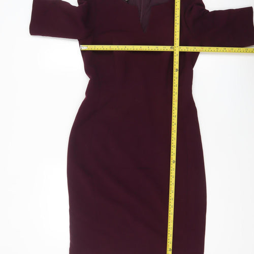 Hobbs Women's Purple Sheath Work Dress UK 10 V-Neck Half Sleeve