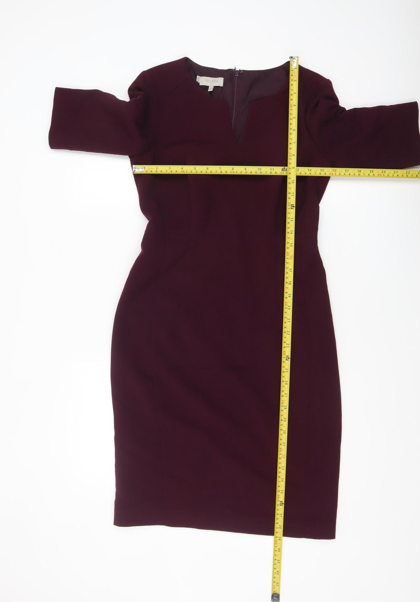 Hobbs Women's Purple Sheath Work Dress UK 10 V-Neck Half Sleeve