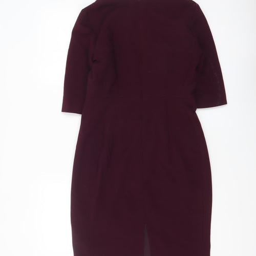 Hobbs Women's Purple Sheath Work Dress UK 10 V-Neck Half Sleeve