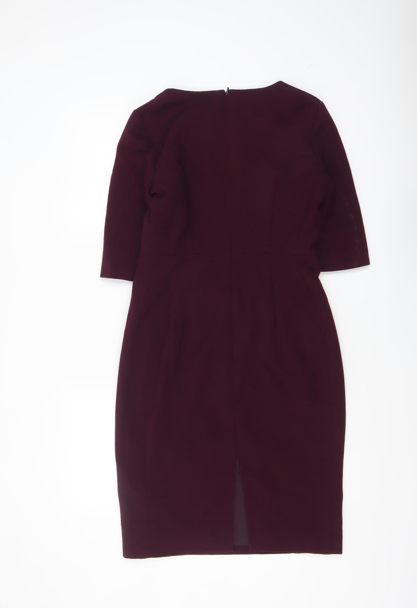 Hobbs Women's Purple Sheath Work Dress UK 10 V-Neck Half Sleeve