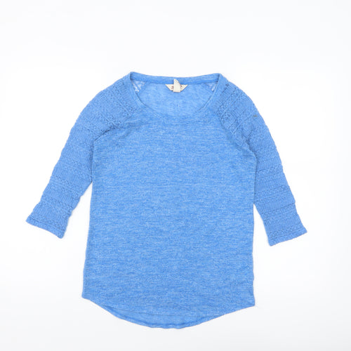 Arizona Jean Co Womens Blue Knit 3/4 Sleeve Scoop Neck Top Size S