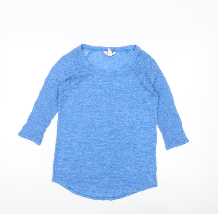 Arizona Jean Co Womens Blue Knit 3/4 Sleeve Scoop Neck Top Size S