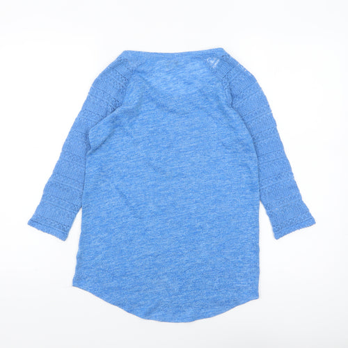 Arizona Jean Co Womens Blue Knit 3/4 Sleeve Scoop Neck Top Size S