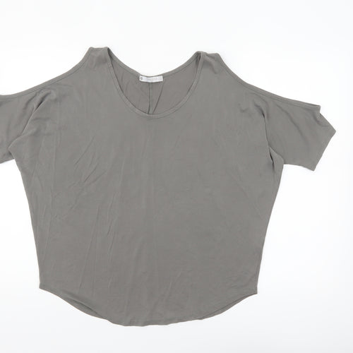Tresics Women’s Grey Cold Shoulder Short Sleeve Relaxed Jersey Top Size M