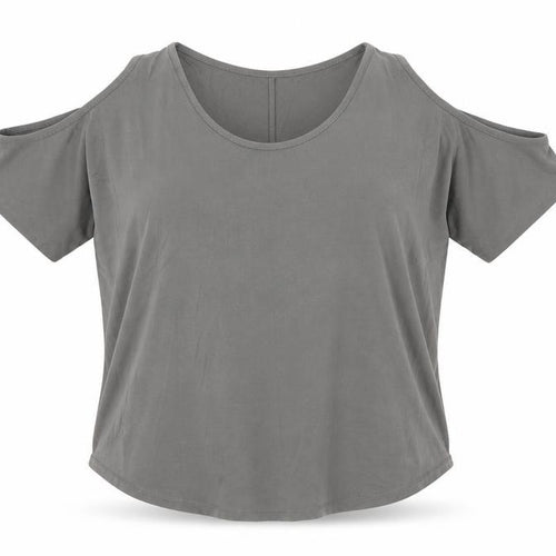 Tresics Women’s Grey Cold Shoulder Short Sleeve Relaxed Jersey Top Size M