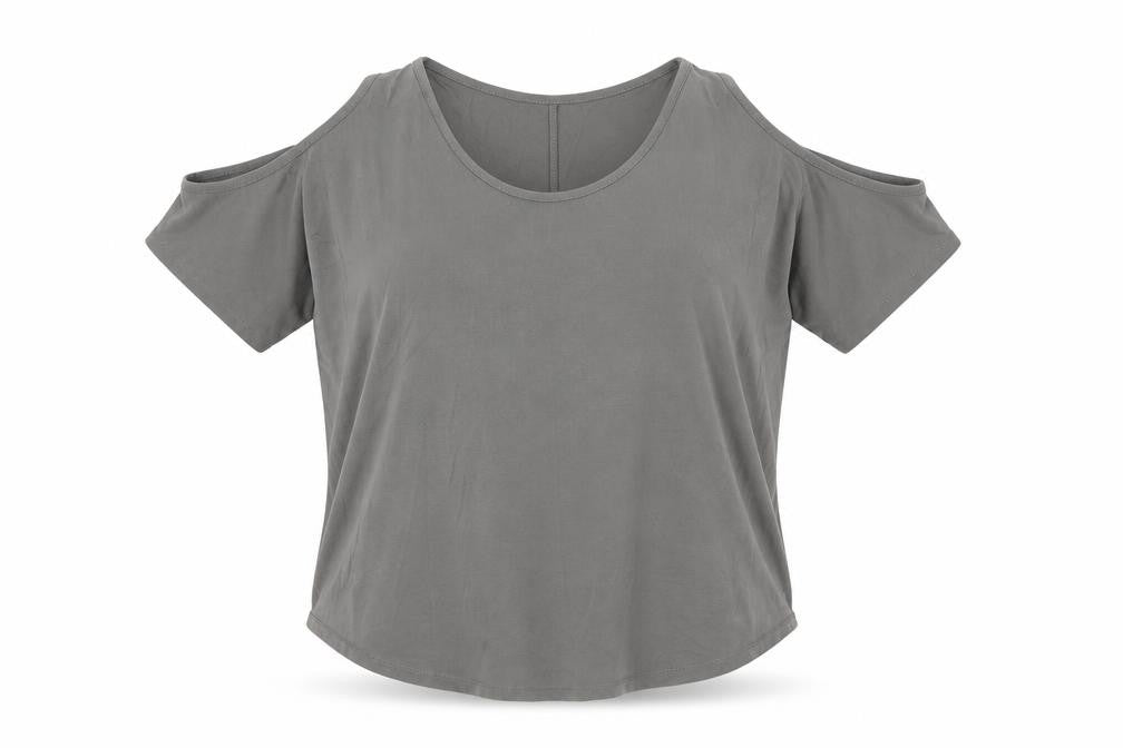 Tresics Women’s Grey Cold Shoulder Short Sleeve Relaxed Jersey Top Size M