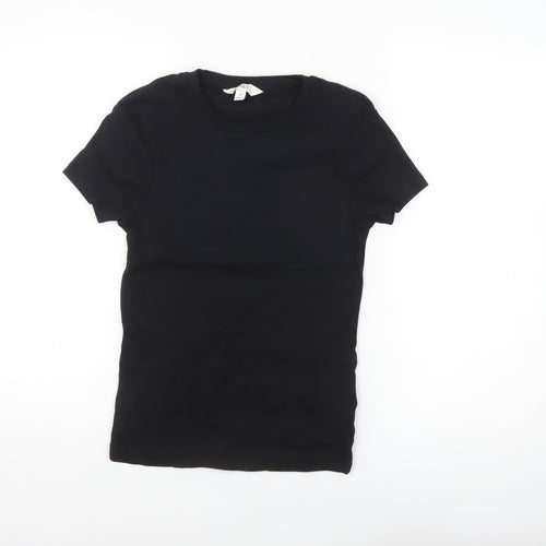 Marks and Spencer Women's Black Cotton Stretch Short Sleeve T-Shirt Size 10