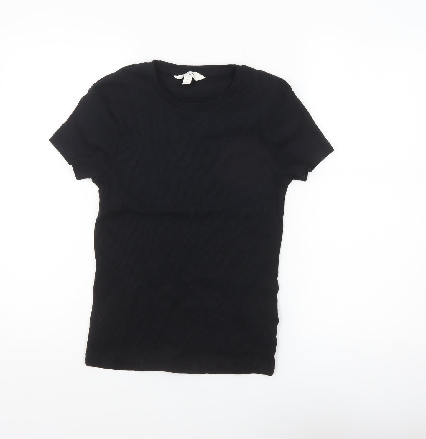 Marks and Spencer Women's Black Cotton Stretch Short Sleeve T-Shirt Size 10