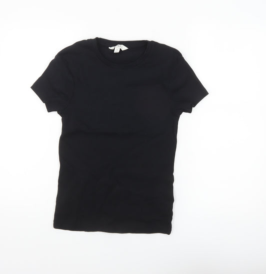 Marks and Spencer Women's Black Cotton Stretch Short Sleeve T-Shirt Size 10
