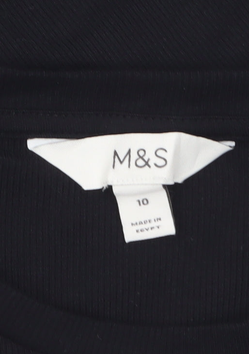 Marks and Spencer Women's Black Cotton Stretch Short Sleeve T-Shirt Size 10