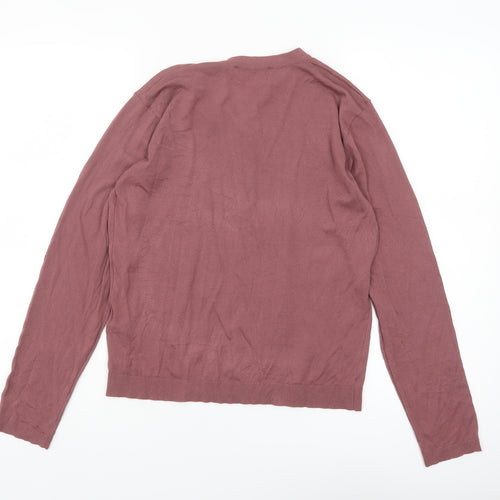 ZARA Womens Mauve Henley Jumper Medium Long Sleeve Knit