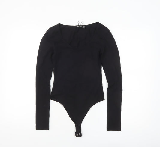 Boohoo Women Black Long Sleeve Bodysuit UK 10 Stretch Cotton Blend