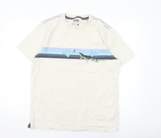 FatFace Men's Beige Graphic Whale Regular Fit T-Shirt Size L