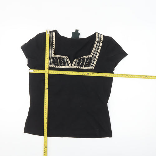 Laura Ashley Women's Black Embroidered Cotton Stretch T-Shirt M