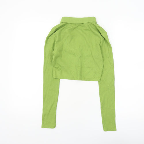 ZARA Women's Green Cropped Collared Long Sleeve Top Size S