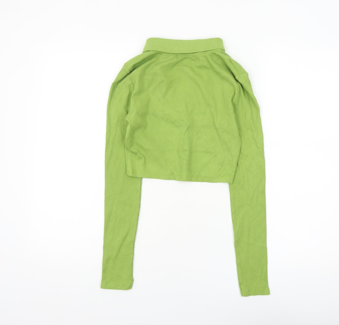 ZARA Women's Green Cropped Collared Long Sleeve Top Size S