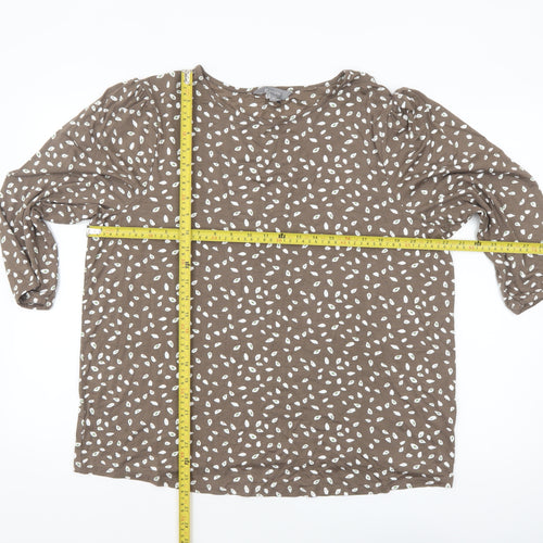 Principles Women Brown Geometric 3/4 Sleeve Viscose Blouse Size 20