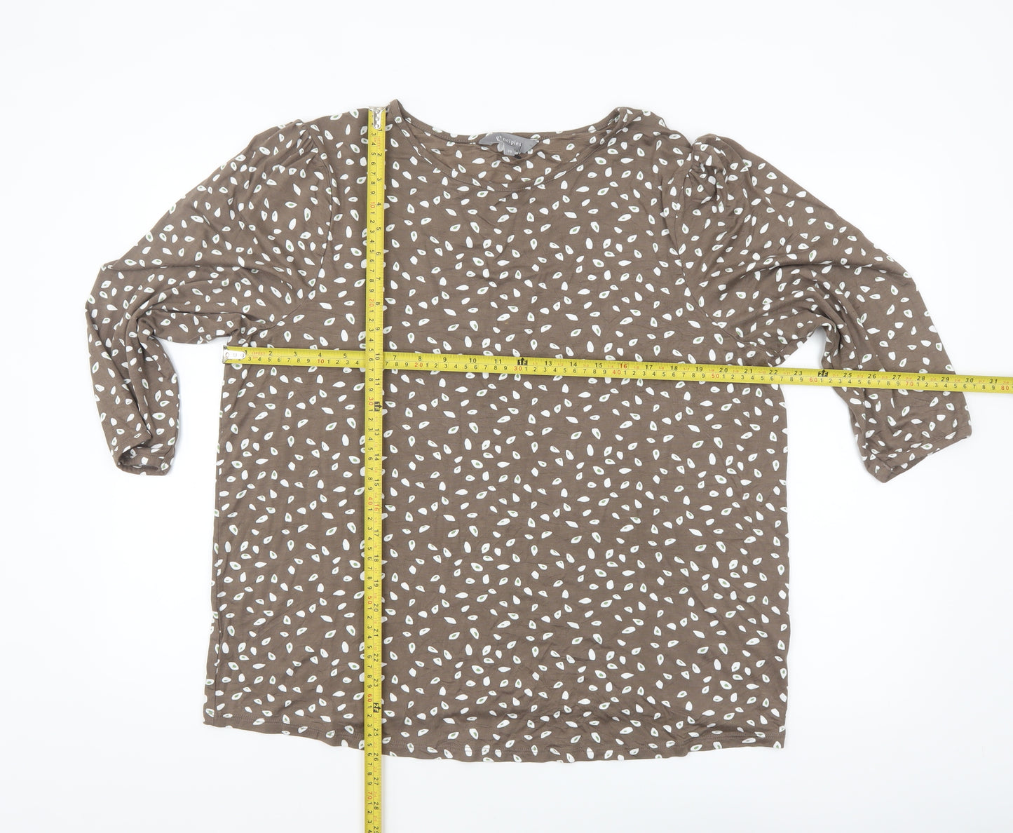 Principles Women Brown Geometric 3/4 Sleeve Viscose Blouse Size 20