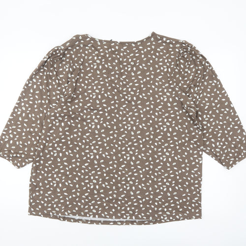 Principles Women Brown Geometric 3/4 Sleeve Viscose Blouse Size 20