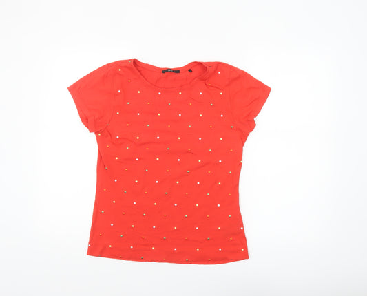 Zero Womens Red Short Sleeve Beaded Cotton T-Shirt Size 12