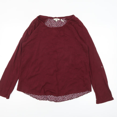 Fat Face Womens Red Floral Tunic Blouse Size 12 Long Sleeve Cotton Blend