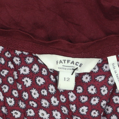 Fat Face Womens Red Floral Tunic Blouse Size 12 Long Sleeve Cotton Blend