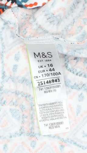 Marks and Spencer Womens Multicoloured Geometric Cotton T-Shirt Size 16