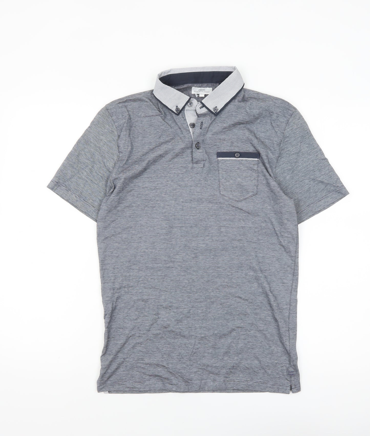 Next Men’s Grey Button-Down Collar Cotton Polo Shirt Size S