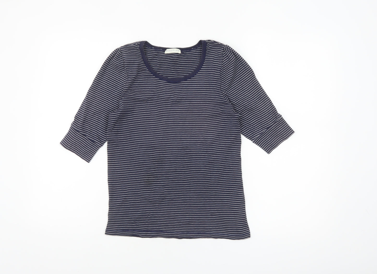 Whistles Women’s Blue Striped Cotton 3/4 Sleeve Jersey T-Shirt Size 14