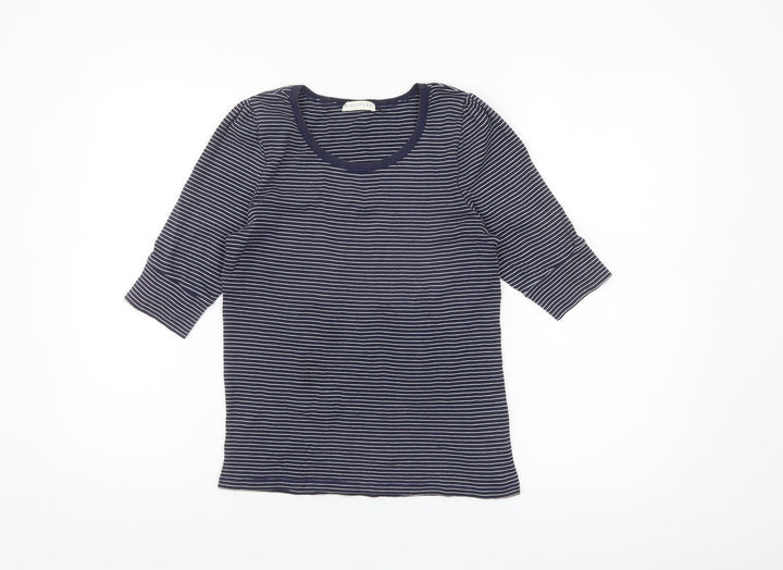 Whistles Women’s Blue Striped Cotton 3/4 Sleeve Jersey T-Shirt Size 14