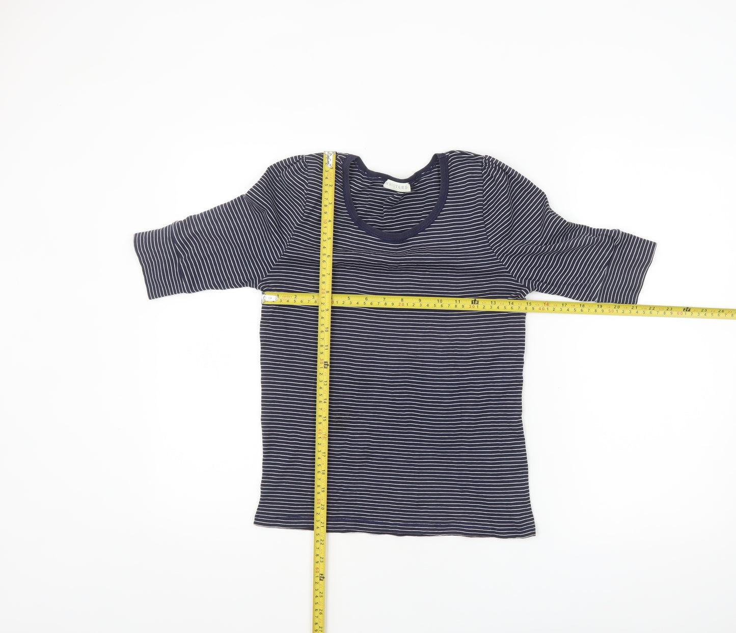 Whistles Women’s Blue Striped Cotton 3/4 Sleeve Jersey T-Shirt Size 14