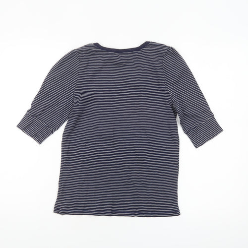 Whistles Women’s Blue Striped Cotton 3/4 Sleeve Jersey T-Shirt Size 14