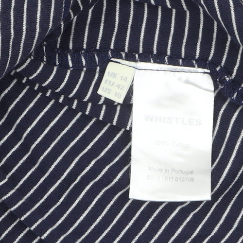 Whistles Women’s Blue Striped Cotton 3/4 Sleeve Jersey T-Shirt Size 14