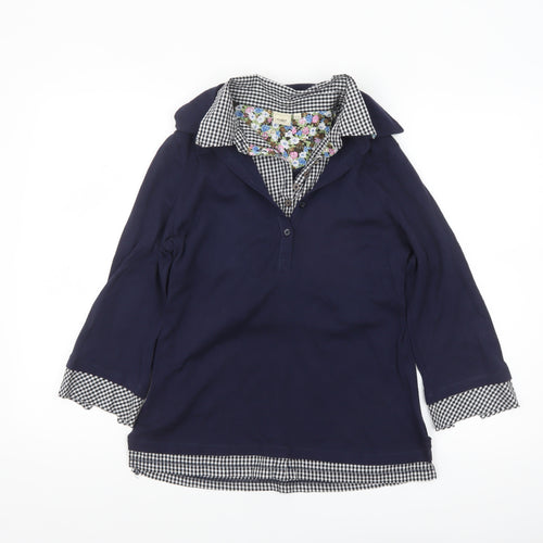 Cotton Traders Women's Navy Blue 3/4 Sleeve Collared Tunic Shirt Size 10
